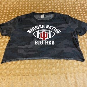 EUC!! PINK-Brand Indiana University “Hoosier Nation” Cropped Black Camo Top